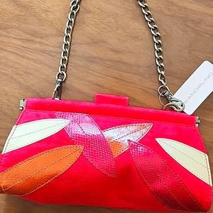 Red suede bandolino clutch handbag purse